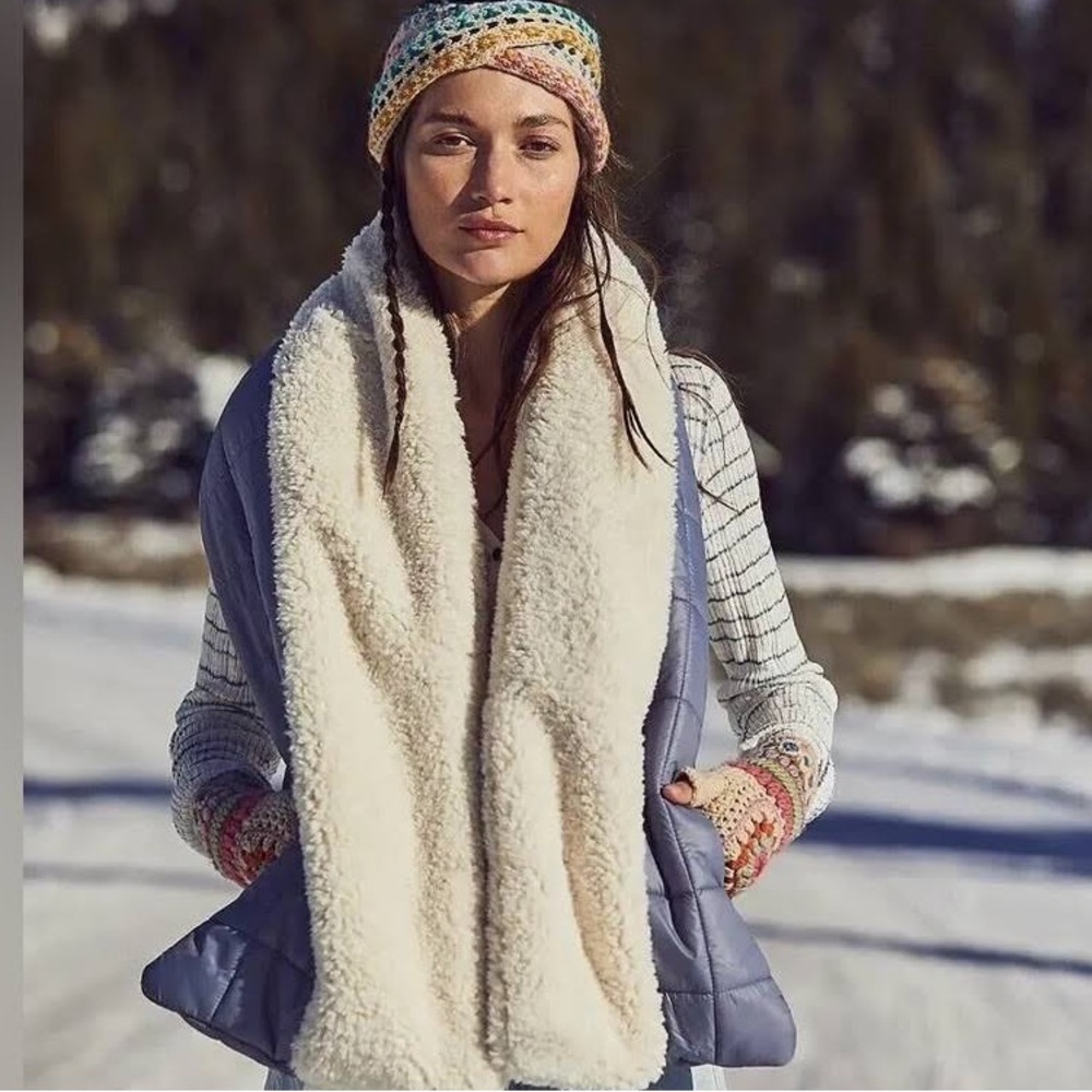 White + Green Free People Downhill Puffer Scarf